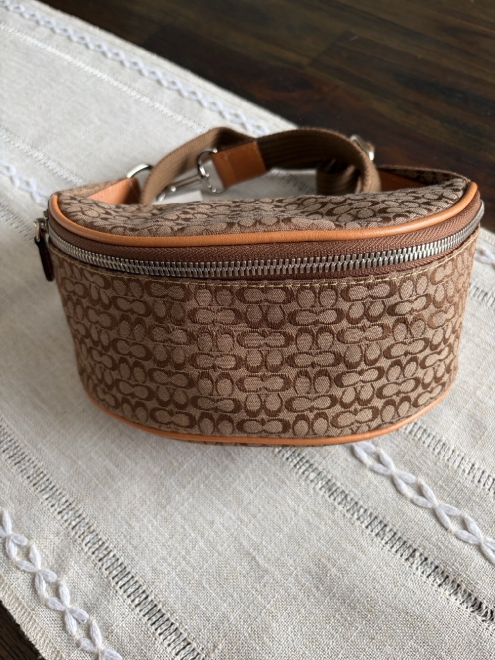 YTK Coach Brown Signature Canvas Belt Bag with Tan Leather Trim - Picture 2 of 8